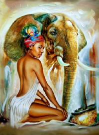 Mona Lisa - Vrouw met Olifant - diamond painting 40 x 50 cm