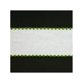 BORDUURBAND AIDA 14 COUNT - WIT met Groene Rand - 5 cm breed