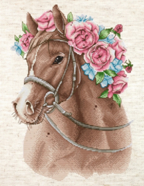 Borduurpakket HobbyJobby - The Horse in Flowers - Het Paard met Bloemen