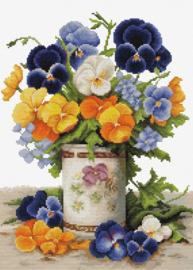B7035  Borduurpakket Luca-S - Pansies Bouquet - Boeket van Viooltjes