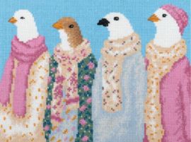 7550  Borduurpakket Stylish pigeons - PANNA (met wateroplosbaar canvas, GEEN STOF)