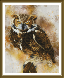 CP2238 Borduurpakket Nova Sloboda - Owl - Uil - (bedrukte achtergrond)
