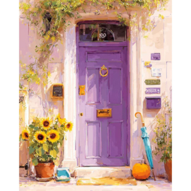 VA928 - Diamond Painting - Canvas op houten frame - Paarse Deur - 30 x 40 cm