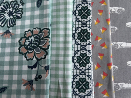 Set van 5 fat quarters Flowers - 50 x 55 cm 100% katoen.