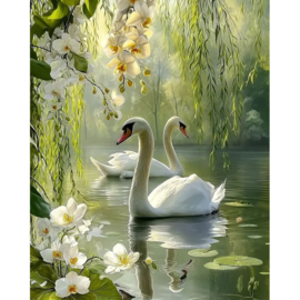 VA923 - Diamond Painting - Canvas op houten frame - Zwanen - 30 x 40 cm