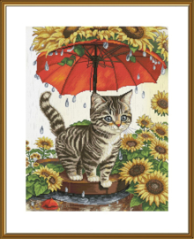 CP3371 Borduurpakket Nova Sloboda - Sunflower Umbrella - Zonnebloemen Paraplu - bedrukte achtergrond