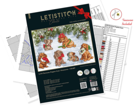 BORDUURPATROON LETI L470 - Christmas Puppies Ornaments - Kersthondjes - (ALLEEN PATROON)