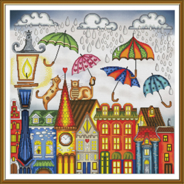 CP2315 Borduurpakket Nova Sloboda - Fall in Love in the Rain - Verliefd worden in de regen (bewerkte achtergrond)