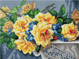 Voorbedrukt stramien BOEKET GELE ROZEN - ORCHIDEA 30 x 40