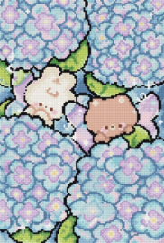Borduurpakket LETI L10-012 - Hiding in Hydrangea - Verstopt in de Hortensias - Letistitch
