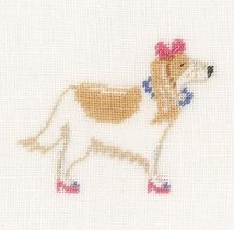 Borduurpakket - Animals - Dog with Pink Bow -  Lanarte (linnen)