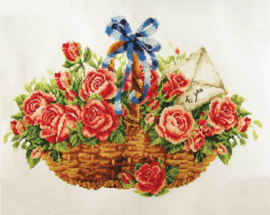 VOORBEDRUKT BORDUURPAKKET BASKET OF ROSES - NEEDLEART WORLD