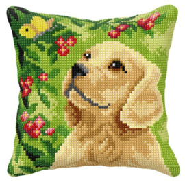 99059 KRUISSTEEK KUSSEN ORCHIDEA - Hond met Vlinder