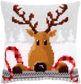 Kerst Kruissteek kussen Reindeer with red scarf 40 x 40 cm 