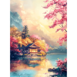 VA835 - DP - Canvas op houten frame - Huis bij het Meer - 30 x 40 cm