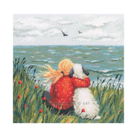 M01103 - Borduurpakket Girl and Dog by the Sea - Meisje en hond bij de Zee - RTO