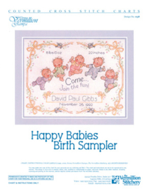 BORDUURPATROON HAPPY BABIES BIRTH SAMPLER - VERMILLION STITCHERY