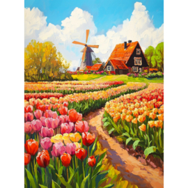 VA848 - DP - Canvas op houten frame - Tulpen Veld - 30 x 40 cm