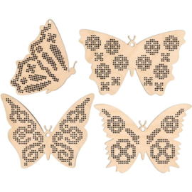 Borduurset op hout - Vlinders - Set van vier (zonder patroon en garens)