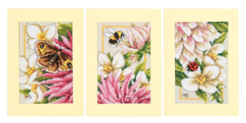 Home and Garden - Wenskaarten Roze Dahlia (set van 3)(weefstof)