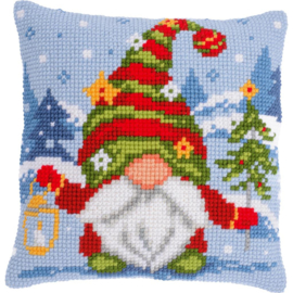 Kruissteek kussen Kerstgnoom 40 x 40 cm