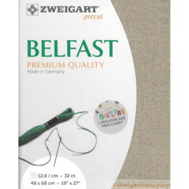 Belfast 32ct (48 x 68 cm) - Zweigart - 100% Linnen - Taupe met Gouddraad - 18