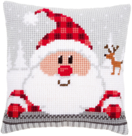 Kerst Kruissteek kussen Santa with a Plaid hat 40 x 40 cm