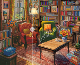 LDS 7003 Books, Cats and a Puzzle - Diamond Painting - Letistitch (90 x 73)