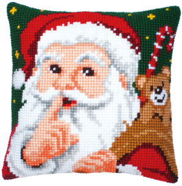 Kerst Kruissteek kussen Santa Hush! 40 x 40 cm