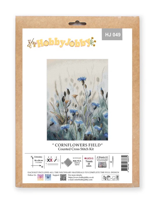 Borduurpakket HobbyJobby - Cornflower Field - Korenbloemveld