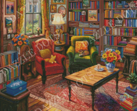 LDS 7003 Books, Cats and a Puzzle - Diamond Painting - Letistitch (90 x 73)