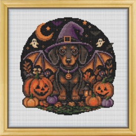 Borduurpakket Awesome Pattern Studio - Halloween Witchy Dog - Halloween Heksenhond