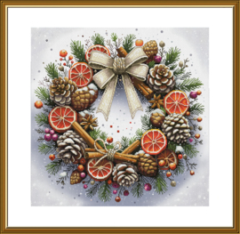 CP2314 Borduurpakket Nova Sloboda - Christmas Wreath - Kerstkrans - (bewerkte achtergrond)