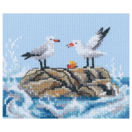 M01106 - Borduurpakket Seagulls on Rock - Meeuwen op de Rotsen - RTO