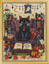 Borduurpakket Awesome Pattern Studio -  Magical Witchy Black Cat - Zwarte Heksenkat (full)