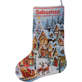 Borduurpakket Vervaco - Christmas stocking kit Een dorp vol licht - PN-0244939