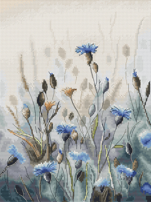 Borduurpakket HobbyJobby - Cornflower Field - Korenbloemveld