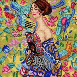 Voorbedrukt stramien after Gustav Klimt - Lady with Fan - ORCHIDEA 40 x 40