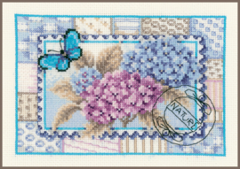 Borduurpakket Vervaco Postzegel met Hortensia