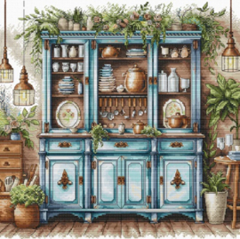 102 - Borduurpakket AVA Stitch - Blue Cupboard - Blauwe Buffetkast