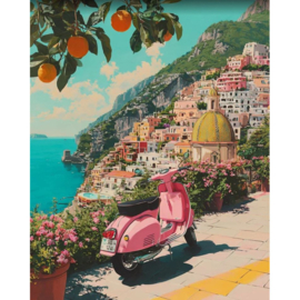 VA917 - Diamond Painting - Canvas op houten frame - Historisch Vissersdorpje  - 30 x 40 cm