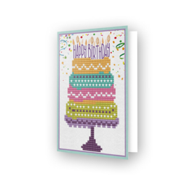 DIAMOND DOTZ GREETING CARD HAPPY BIRTHDAY CAKE - NEEDLEART WORLD