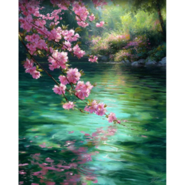 VA929 - Diamond Painting - Canvas op houten frame - Bloesem - 30 x 40 cm