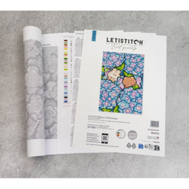 Borduurpakket LETI L10-012 - Hiding in Hydrangea - Verstopt in de Hortensias - Letistitch