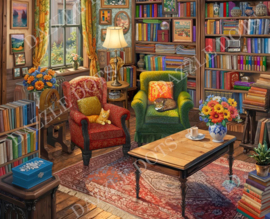 LDS 7003 Books, Cats and a Puzzle - Diamond Painting - Letistitch (90 x 73)
