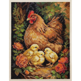 AH-326 Borduurpakket ABRIS ART -  Hen in the Yard - Kip in de Tuin
