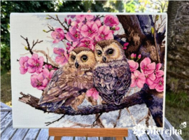 TWO OWLS IN SPRING BLOSSOM - MEREJKA (228)