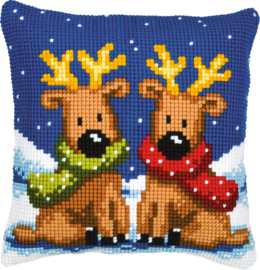Kerst Kruissteek kussen Reindeer twins 40 x 40 cm