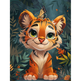 VA829 - DP - Canvas op houten frame - Tijger met Vlinder - 30 x 40 cm