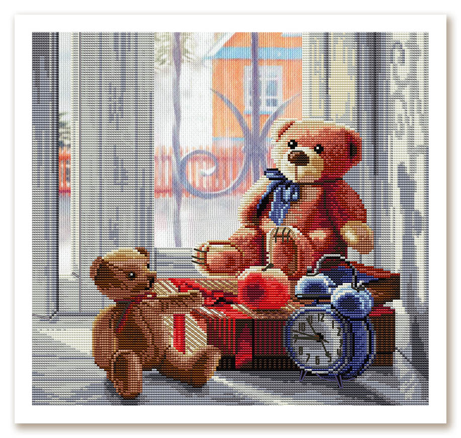 CB3016 Borduurpakket Nova Sloboda - Old Toys - Oude Speeltjes (bedrukte achtergrond) 14 count